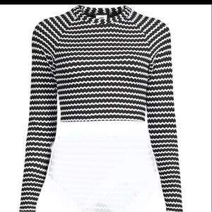 Land's End Plus Size Crochet long sleeve bikini top built-in bra black white 2X